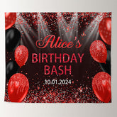 Lofaris Personalized Red Sparkling Black Birthday Backdrop